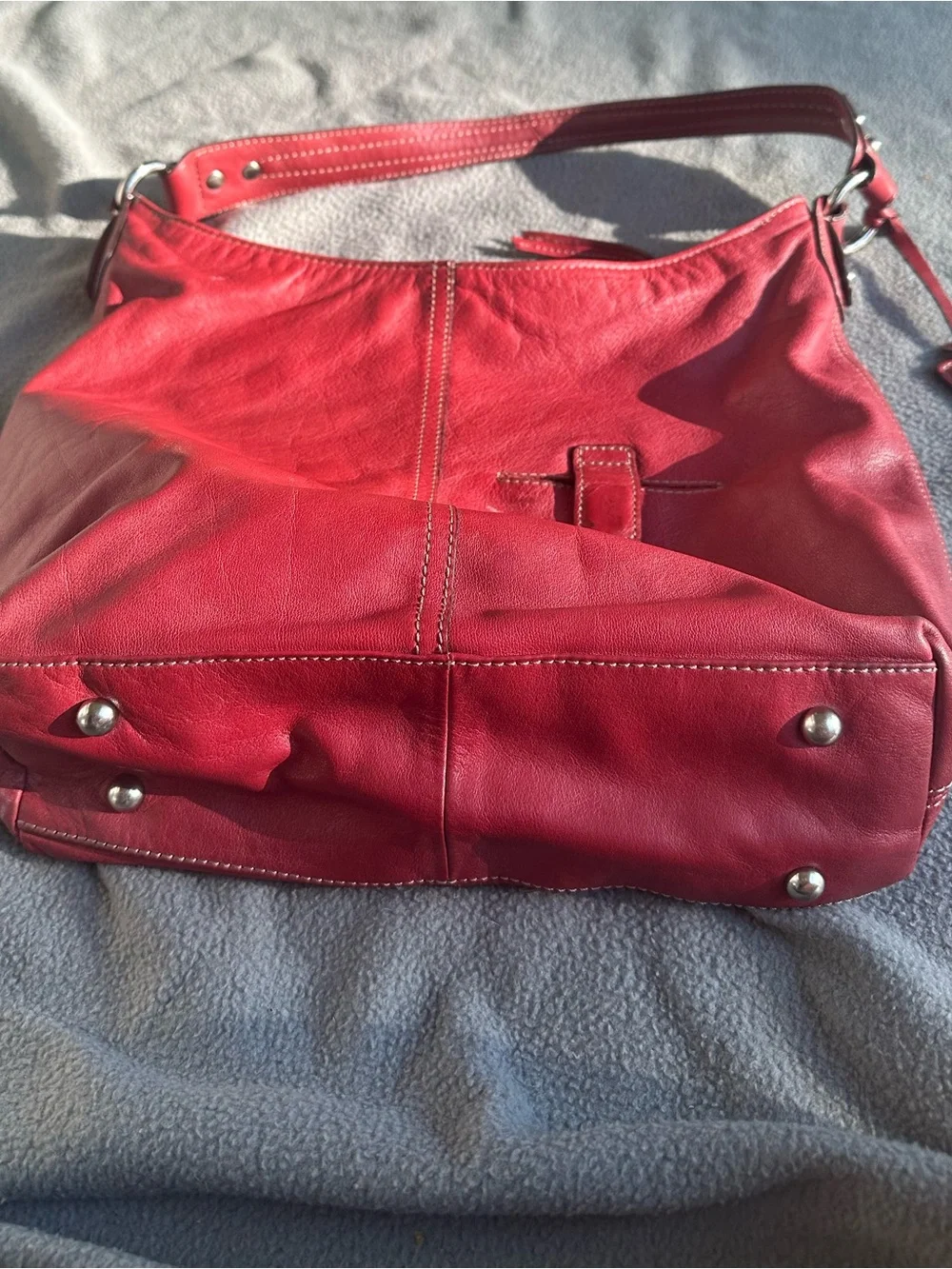 Tignanello Genuine Red Leather Vintage Shoulder Hobo Bag